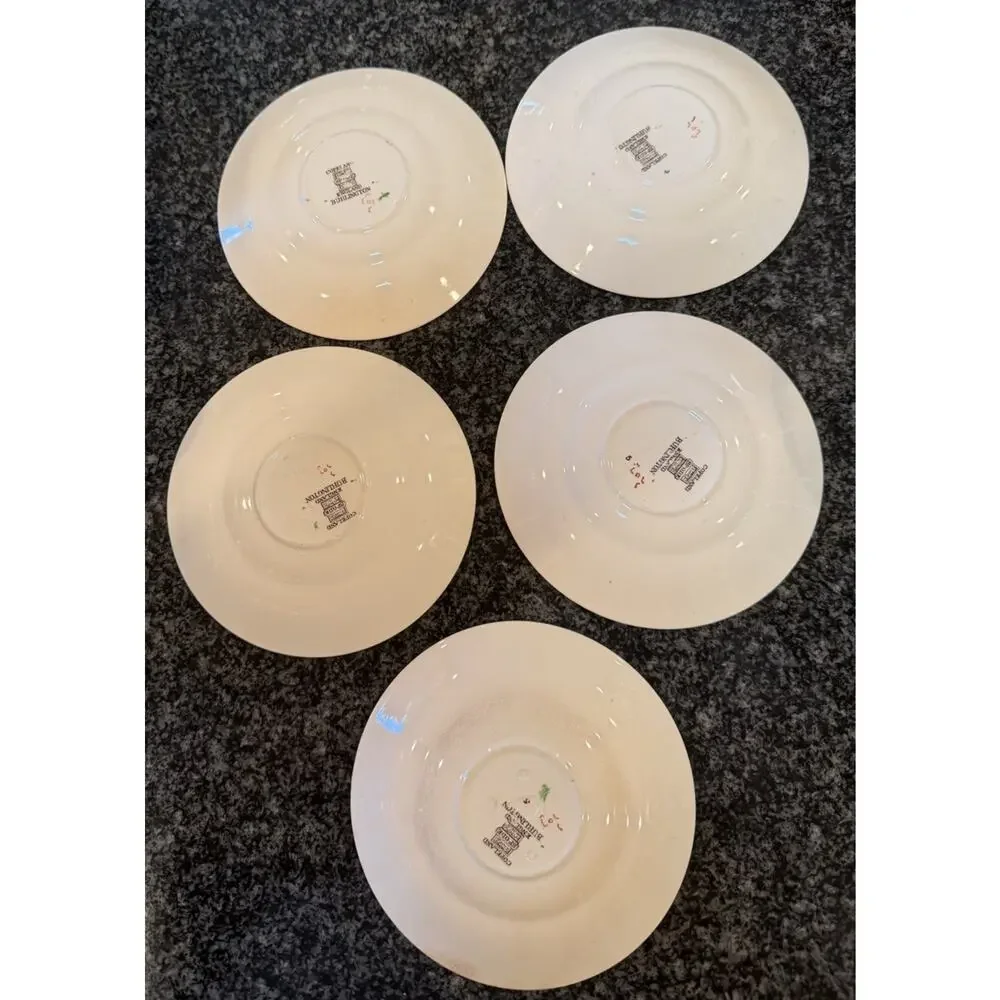 5 Vintage Copeland Spode Burlington ROSE Green Trim Floral Saucers Old Stamp